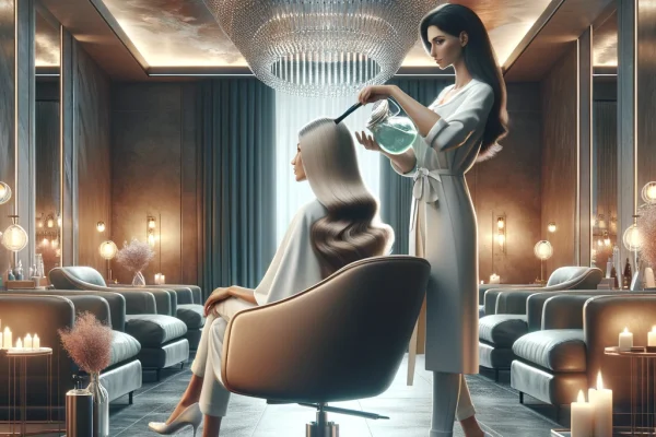 DALL·E 2024-04-04 18.52.30 - Create a photo-realistic image depicting a high-end beauty studio specializing in hair strengthening treatments. The scene should showcase a modern, s